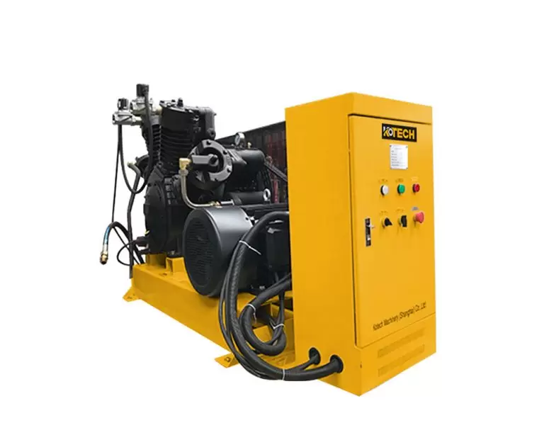 Budget high-pressure diesel air compressor operating at a remote construction site