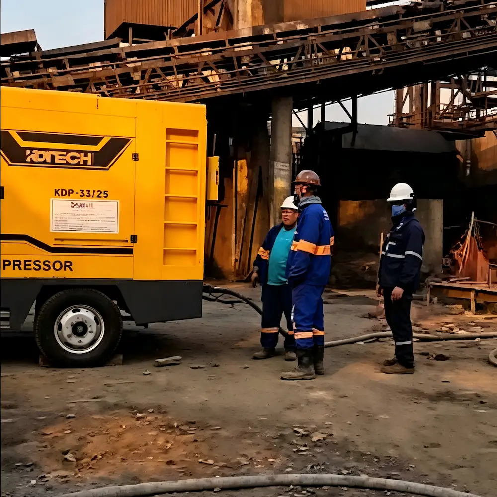 Kotech KDP-33/25 diesel portable compressor at a deep water well drilling site in Northeast Brazil